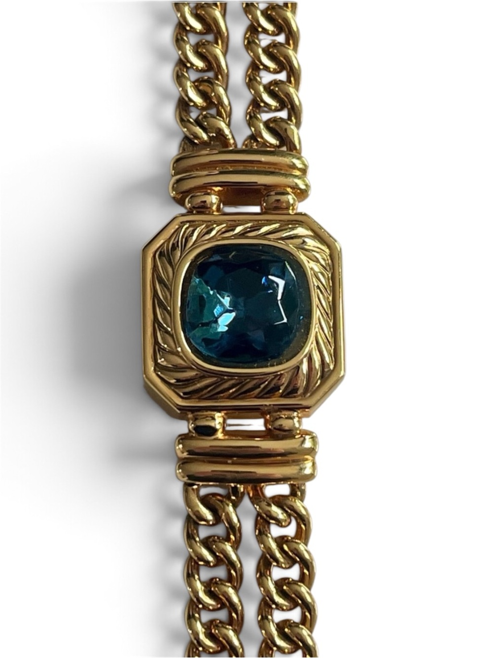 Lanvin Double Chain Bracelet with Sapphire Blue Centre Stone.